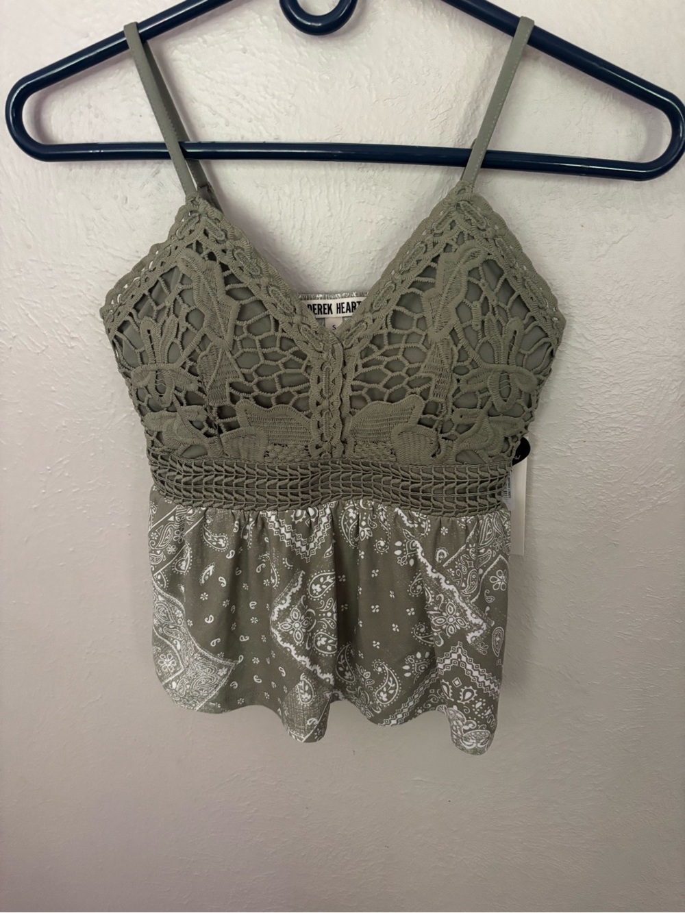 Derek Heart Olive Crochet Lace Camisole with Bandana Skirt